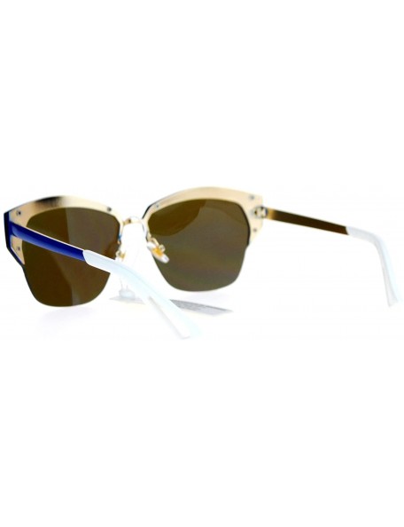 Wayfarer Mirrored Lens Futuristic Octagon Half Rim Cat Eye Sunglasses - Navy Blue - CI1208IO0M9 $10.21