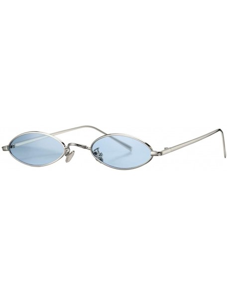 Round Vintage Small Oval Sunglasses for Women Men Hippie Cool Metal Frame Sun Glasses - A70 Silver Frame/Blue Lens - C218U2KH...
