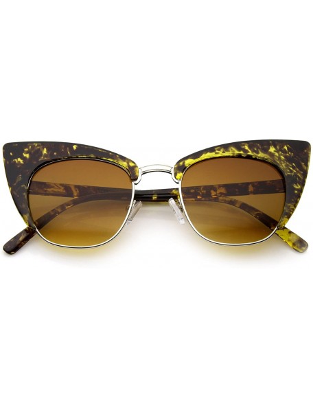 Square Women's High Fashion Half Frame Bold Square Cat Eye Sunglasses 50mm - Yellow-tortoise / Amber - CQ12J18EU9F $9.39