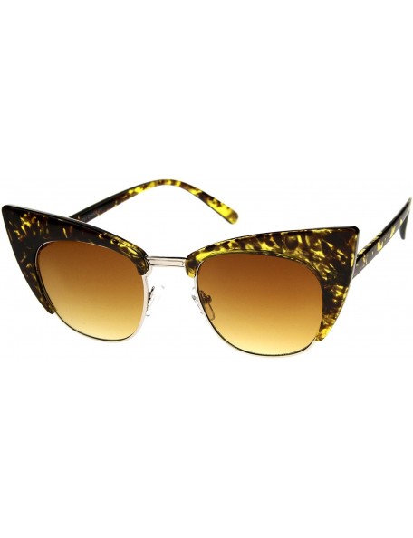 Square Women's High Fashion Half Frame Bold Square Cat Eye Sunglasses 50mm - Yellow-tortoise / Amber - CQ12J18EU9F $9.39