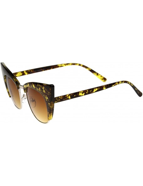 Square Women's High Fashion Half Frame Bold Square Cat Eye Sunglasses 50mm - Yellow-tortoise / Amber - CQ12J18EU9F $9.39