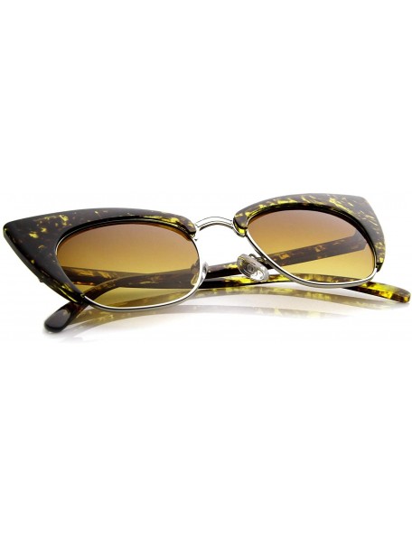 Square Women's High Fashion Half Frame Bold Square Cat Eye Sunglasses 50mm - Yellow-tortoise / Amber - CQ12J18EU9F $9.39