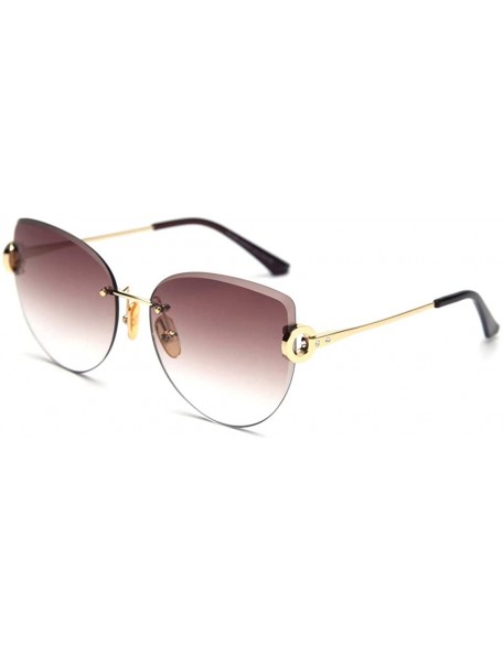 Rimless Retro Cat Eye Sunglasses Rimless Rhinestone Frameless Sun Glasses for Women Accessories - Gold With Brown - C618AL3YT...