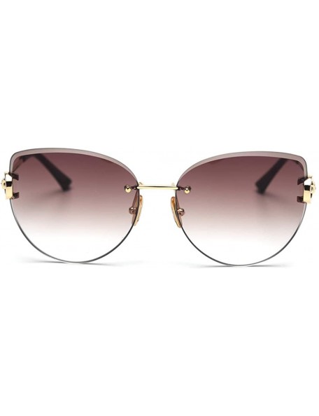 Rimless Retro Cat Eye Sunglasses Rimless Rhinestone Frameless Sun Glasses for Women Accessories - Gold With Brown - C618AL3YT...