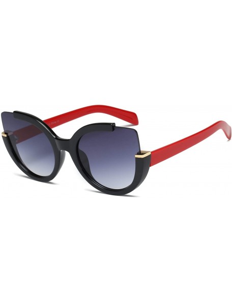 Cat Eye Women Fashion Retro Half Frame Round Cat Eye Sunglasses - Red - CK18WQ6ZOAT $18.28