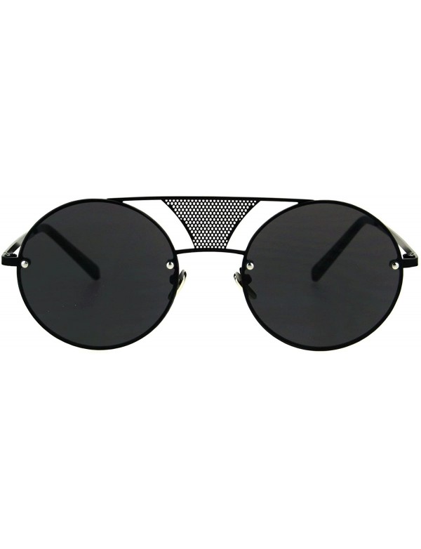 Round Round Circle Frame Sunglasses Rims Behind Lens Unique Bridge Design - Black (Black) - CG187EKYQOD $9.87