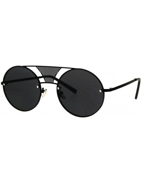 Round Round Circle Frame Sunglasses Rims Behind Lens Unique Bridge Design - Black (Black) - CG187EKYQOD $9.87