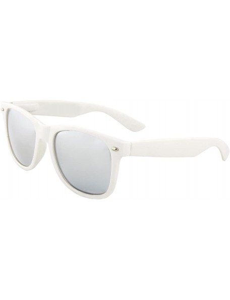 Wayfarer White Sunglasses Mirror Lens Retro 80s Eyeglasses Horn Rimmed UV Protection - CN11FKQV7EJ $8.37