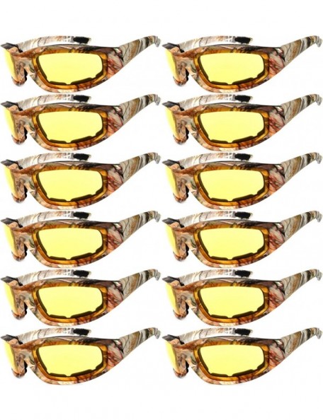 Sport Set of 12 Pairs Motorcycle CAMO Padded Foam Sport Glasses Colored Lens - Camo2_yellow_12_pairs - CC1855GQXL4 $75.68