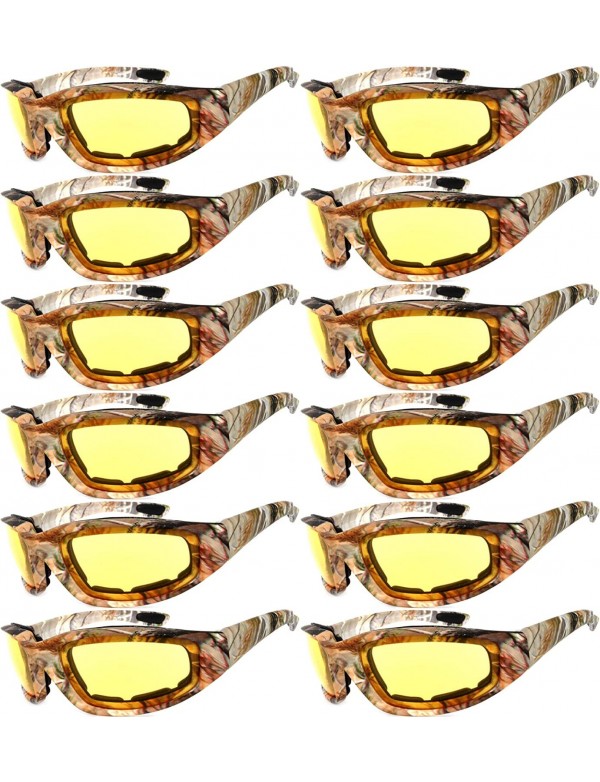 Sport Set of 12 Pairs Motorcycle CAMO Padded Foam Sport Glasses Colored Lens - Camo2_yellow_12_pairs - CC1855GQXL4 $50.80