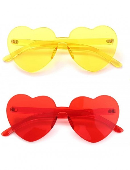 Oversized Heart Oversized Rimless Sunglasses One Piece Heart Shape Eyewear Colored Sunglasses for Women - Yellow+red - C418O2...