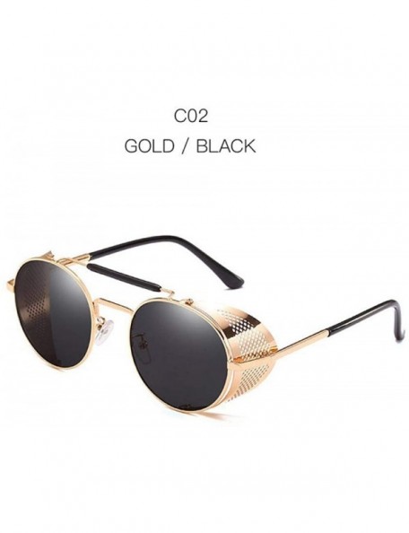 Aviator Vintage Steampunk Sunglasses Men Women Alloy Metal Frame Black Black - Gold Black - CV18XDUEY2T $12.64