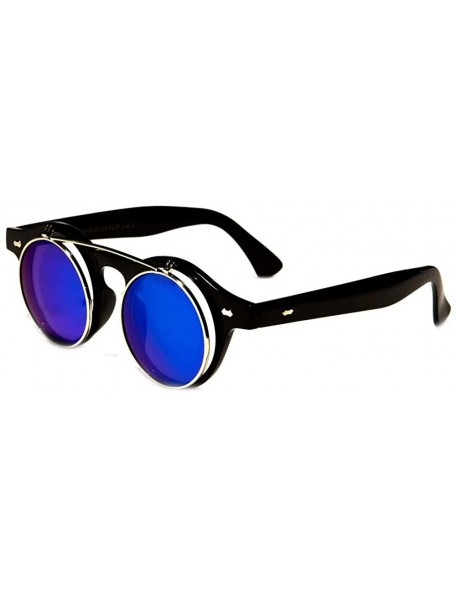 Goggle Round Flip Up 42mm Men Women Django Levante Gafas De Sol Sunglasses - Black / Blue Lens - CP129TXP947 $20.51