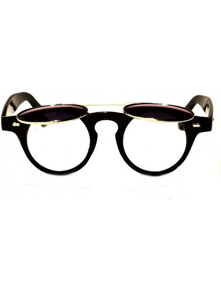 Goggle Round Flip Up 42mm Men Women Django Levante Gafas De Sol Sunglasses - Black / Blue Lens - CP129TXP947 $10.63