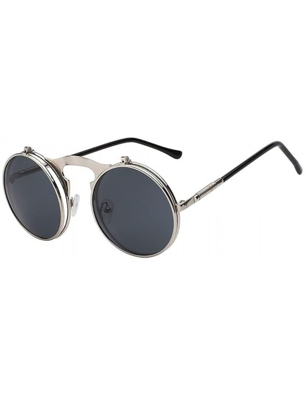 Round Men Round Vintage UV400 Flip Up Steampunk Sunglass Women Sun Glasses Eyewear - Silver F Black Lens - C518C596N35 $10.19