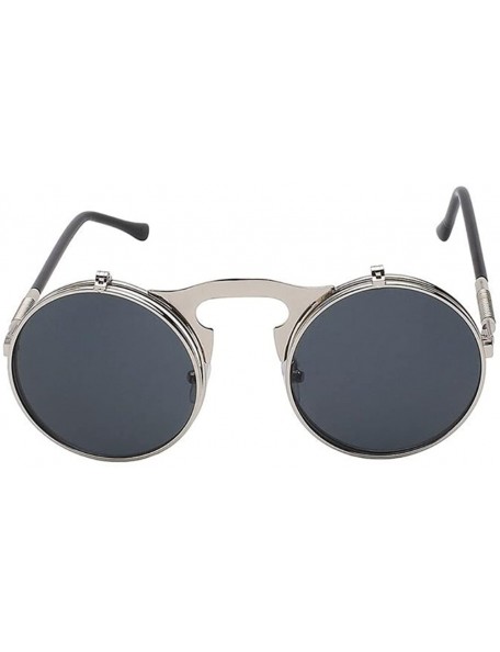 Round Men Round Vintage UV400 Flip Up Steampunk Sunglass Women Sun Glasses Eyewear - Silver F Black Lens - C518C596N35 $10.19