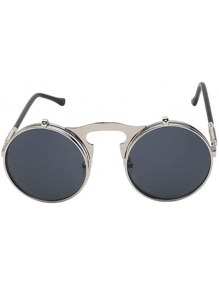 Round Men Round Vintage UV400 Flip Up Steampunk Sunglass Women Sun Glasses Eyewear - Silver F Black Lens - C518C596N35 $10.19