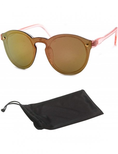 Rimless Polarized Rimless One Piece Round Mirrored Sunglasses P4166 - Pink - C418OK5LZXI $9.88