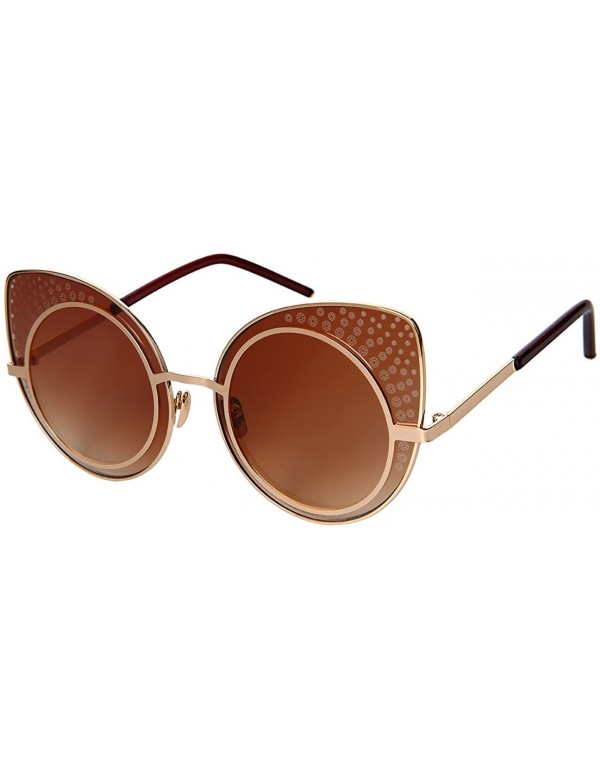 Oversized Oversized Patterned Cat Eye Sunnies w/Flat Lens 3141-FLREV - Rose Gold - CM183QD3LDC $8.62