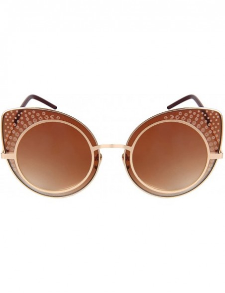 Oversized Oversized Patterned Cat Eye Sunnies w/Flat Lens 3141-FLREV - Rose Gold - CM183QD3LDC $8.62