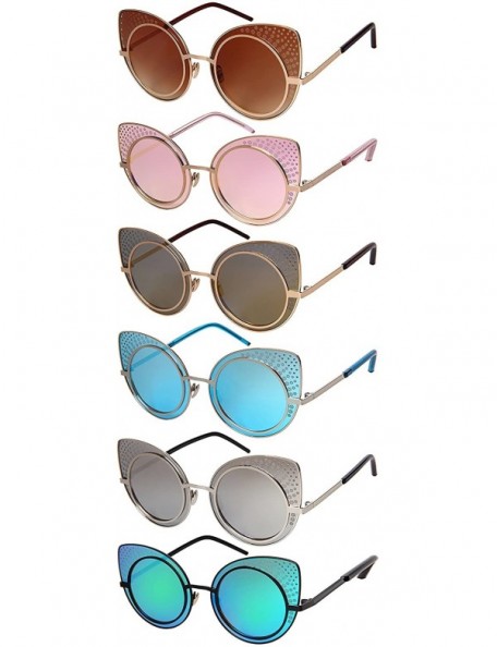 Oversized Oversized Patterned Cat Eye Sunnies w/Flat Lens 3141-FLREV - Rose Gold - CM183QD3LDC $8.62