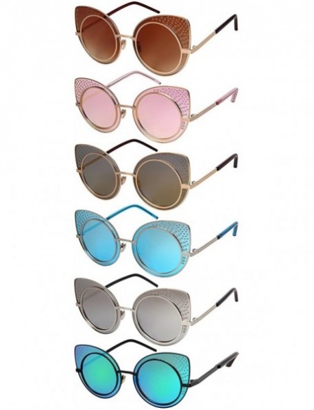 Oversized Oversized Patterned Cat Eye Sunnies w/Flat Lens 3141-FLREV - Rose Gold - CM183QD3LDC $8.62