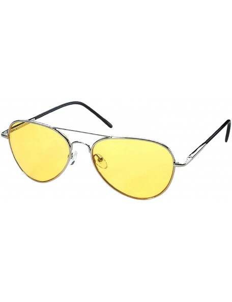 Aviator Men Women Spring Temple Aviator Yellow HD Night Driving Glasses Sunglasses - Silver - C212O235JJO $11.39