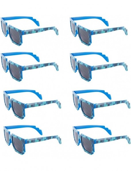 Square Camo Block Sunglasses Pixelated Party Favors - Fits Most Kids and Adults - Blue (12-pack) - CY12JBK8ATN $24.79