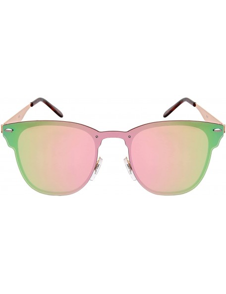 Wayfarer Horn Rimmed Sunglasses w/One Piece Flat Mirrored Lenses 5125-FLREV - Matte Rose Gold Frame/Pink Mirror - C81884T0WYW...