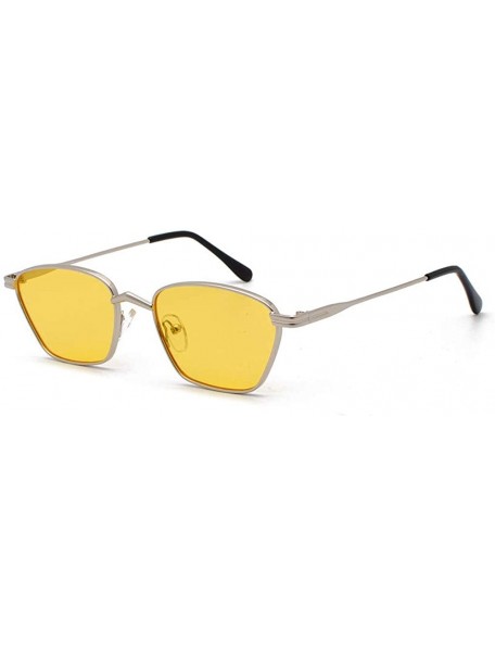 Oversized Square Retro Vintage Nerd Style Sunglasses Colored Small Metal Frame Eyewear for Women Men - Yellow - CP18UC0L6UH $...