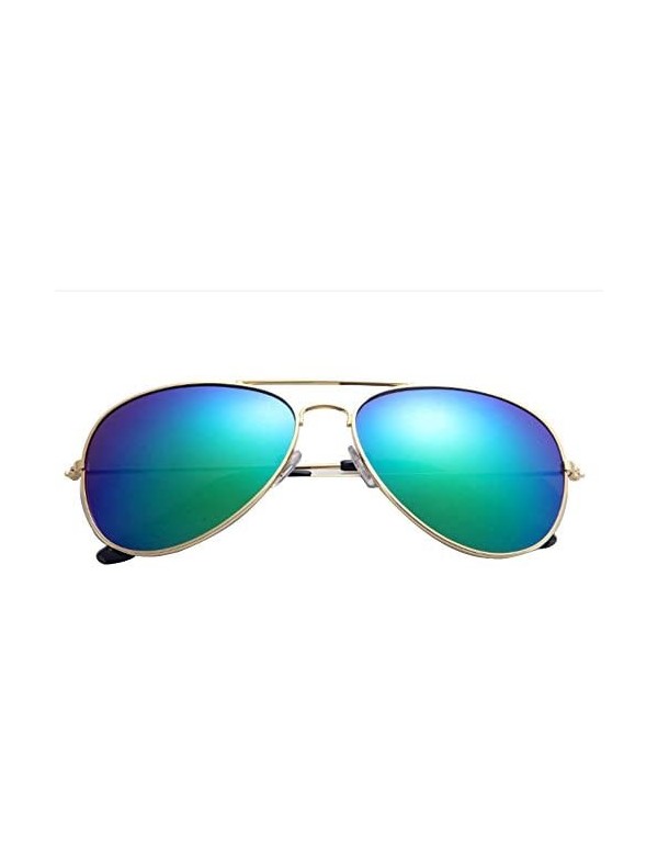 Rectangular Women Men Classic Unisex Retro Sunglasses Metal Frame Aviation Luxury Accessory (Gold Green) - Gold Green - C2195...