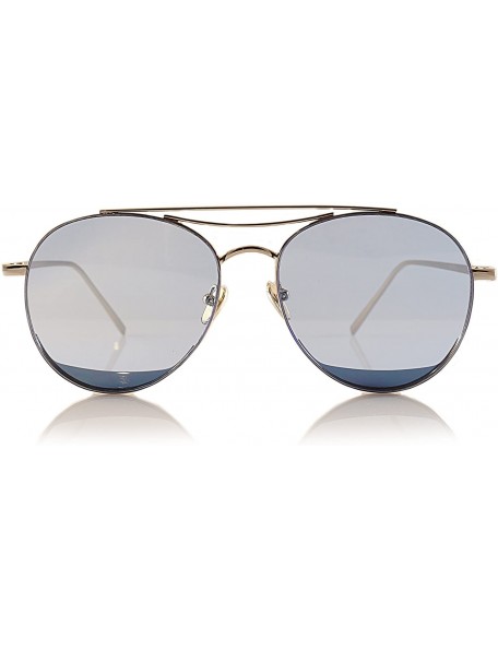 Round Slim Round Metal Frame Color Tinted Flat Lens Sunglasses A020 - Silver/ Blue - CQ186975GGX $12.74