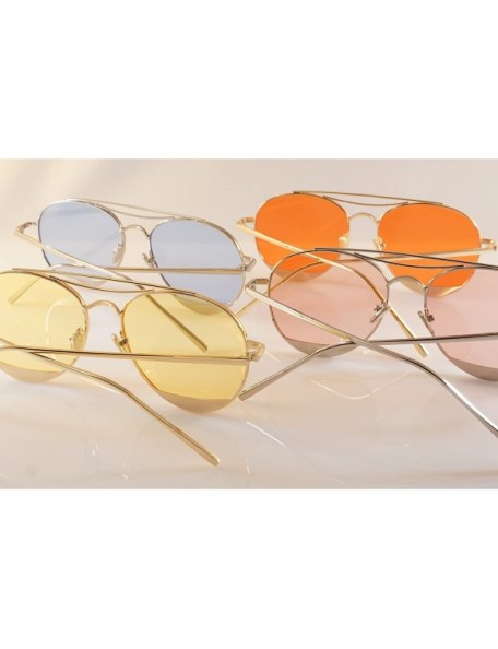 Round Slim Round Metal Frame Color Tinted Flat Lens Sunglasses A020 - Silver/ Blue - CQ186975GGX $12.74