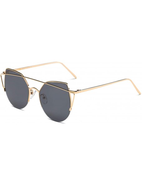 Goggle Women Round Cat Eye Mirrored Sunglasses - Black - CW18WSENU68 $18.24