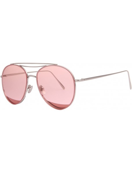 Aviator Classic Metal Frame Flat Lens Aviator Sunglasses LS5091Z - Pink - CZ17AZKLIXY $15.50