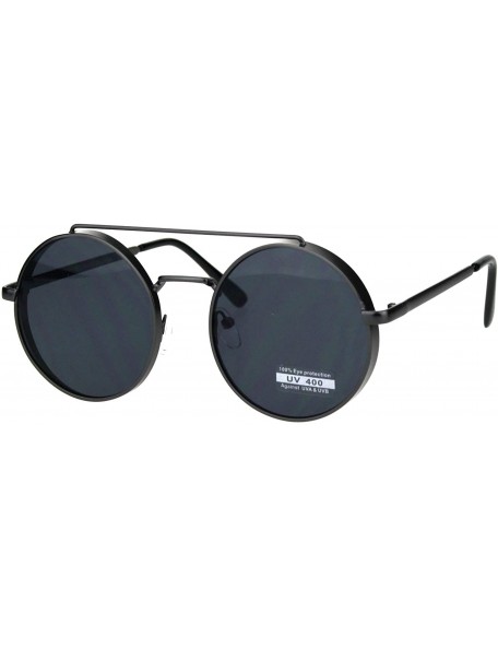 Round Round Circle Frame Sunglasses Womens Retro Fashion Shades UV 400 - Gunmetal (Black) - CS18ND3D8C2 $19.21