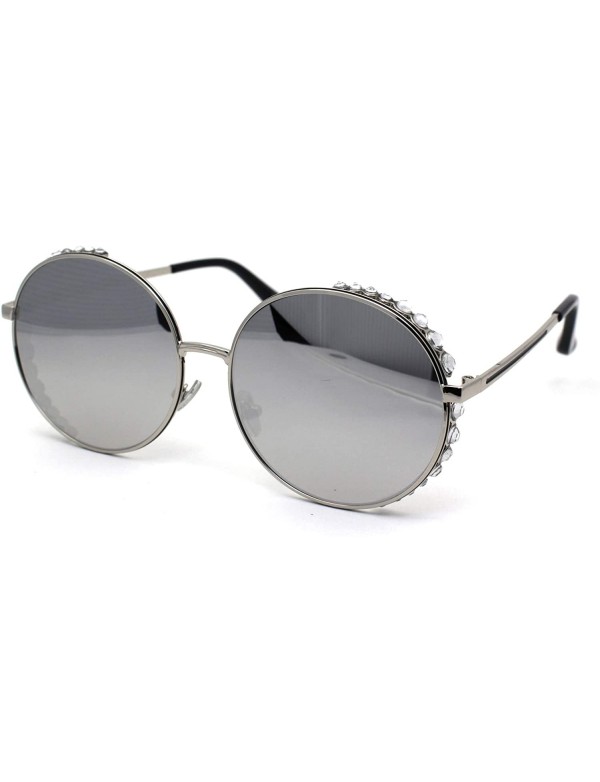 Round Womens Large Rhinestone Visor Trim Round Circle Lens Sunglasses - Silver Mirror - C41972L44U4 $15.26