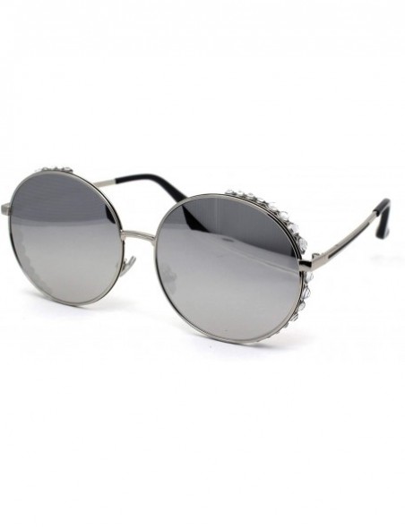 Round Womens Large Rhinestone Visor Trim Round Circle Lens Sunglasses - Silver Mirror - C41972L44U4 $15.26