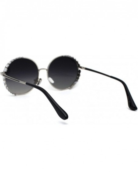 Round Womens Large Rhinestone Visor Trim Round Circle Lens Sunglasses - Silver Mirror - C41972L44U4 $15.26