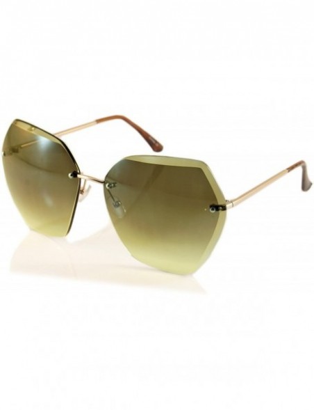 Rimless Women's Oversize Rimless Sunglasses Two Tone Gradient Lens A011 - Gold/ Forest Green Yellow Gradient - CP185D6WER4 $1...
