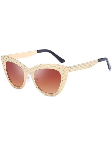 Oversized Vintage Cat Eye Oversized Metal Frame Tinted Lenses Women Sunglasses - Gold Brown - CP18NNK4WGD $12.32