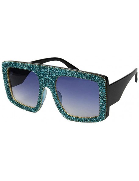 Rectangular Retro Square Big Frame point drill sunglasses Ladies Shiny gravel decorative sunglasses - Blue - CB18WSOW67Z $15.14