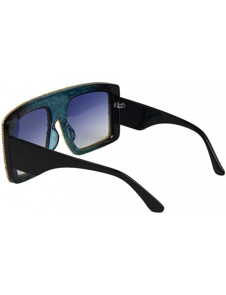 Rectangular Retro Square Big Frame point drill sunglasses Ladies Shiny gravel decorative sunglasses - Blue - CB18WSOW67Z $15.14