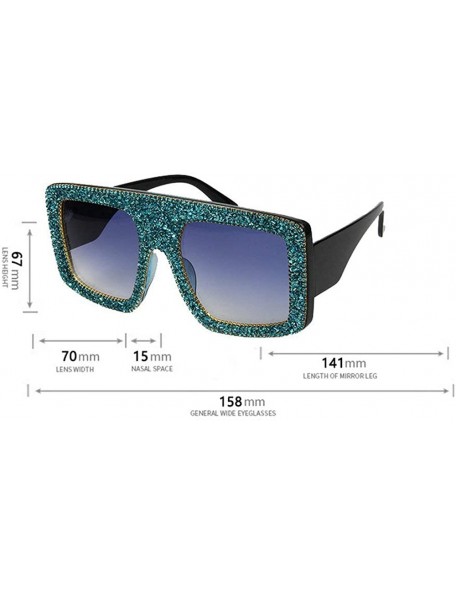 Rectangular Retro Square Big Frame point drill sunglasses Ladies Shiny gravel decorative sunglasses - Blue - CB18WSOW67Z $15.14