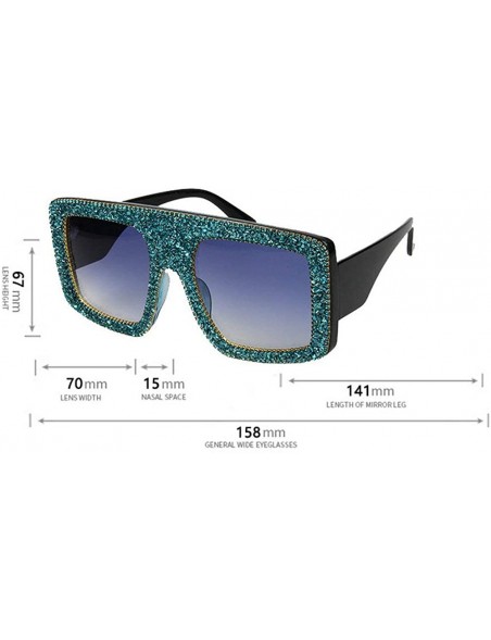 Rectangular Retro Square Big Frame point drill sunglasses Ladies Shiny gravel decorative sunglasses - Blue - CB18WSOW67Z $15.14