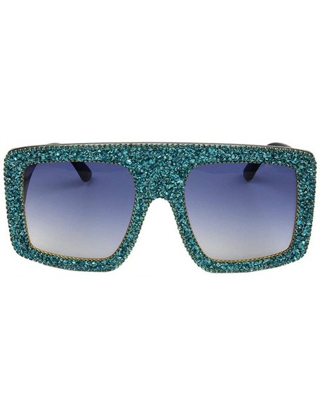 Rectangular Retro Square Big Frame point drill sunglasses Ladies Shiny gravel decorative sunglasses - Blue - CB18WSOW67Z $15.14