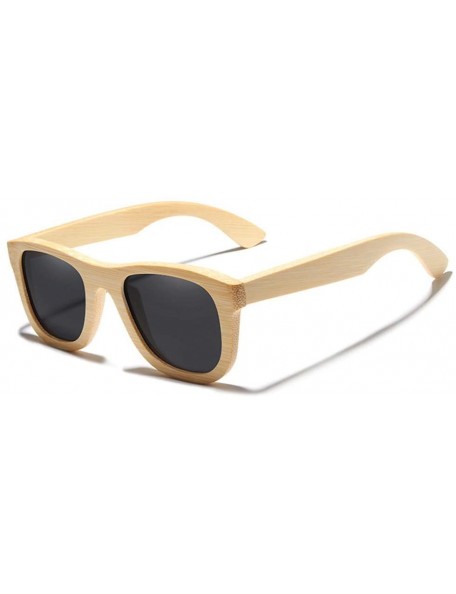 Rectangular Handmade Bamboo Sunglasses Men Retro Wood Sun Glasses Women Polarized Mirror Coating Lenses Eyewear Case - Gray -...