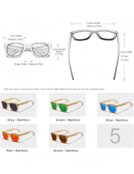 Rectangular Handmade Bamboo Sunglasses Men Retro Wood Sun Glasses Women Polarized Mirror Coating Lenses Eyewear Case - Gray -...