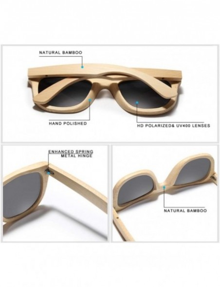 Rectangular Handmade Bamboo Sunglasses Men Retro Wood Sun Glasses Women Polarized Mirror Coating Lenses Eyewear Case - Gray -...