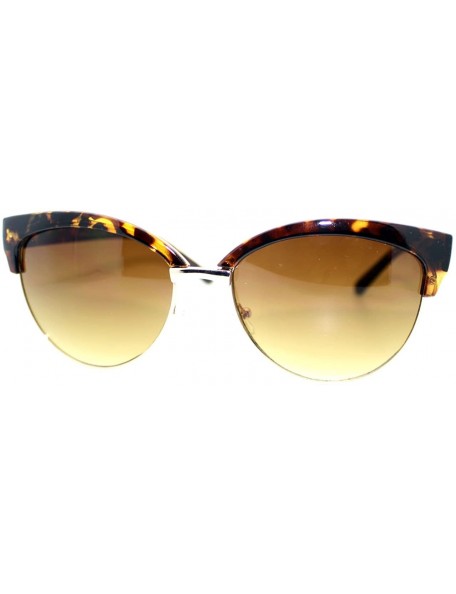 Round Womens Stylish Fashion Sunglasses Bolded Top Round Cateye - Tortoise - CK11V96AK7N $8.57